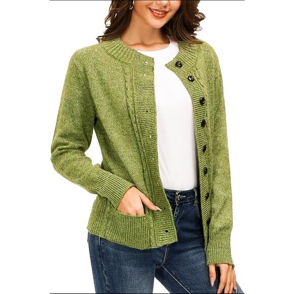 Kancy Kole Womens Cable Knit Cardigan Sweater - Green, Size XL - Picture 9 of 9
